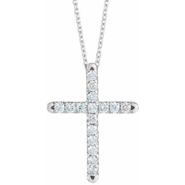 14K White 1/4 CTW Lab-Grown Diamond French-Set Cross 16-18" Necklace