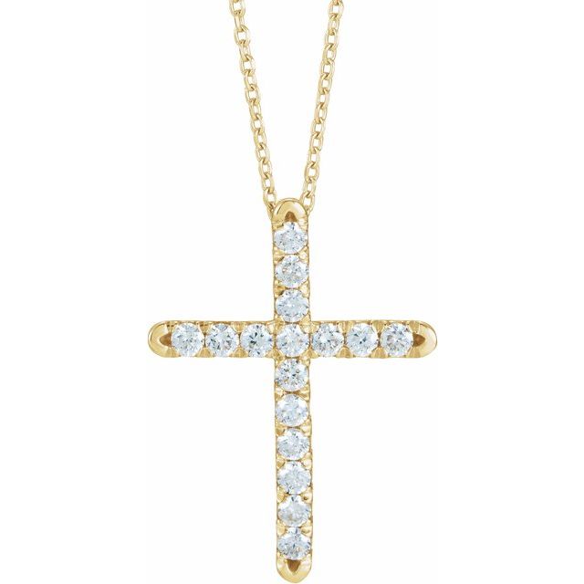 14K Yellow 1/4 CTW Lab-Grown Diamond French-Set Cross 16-18" Necklace