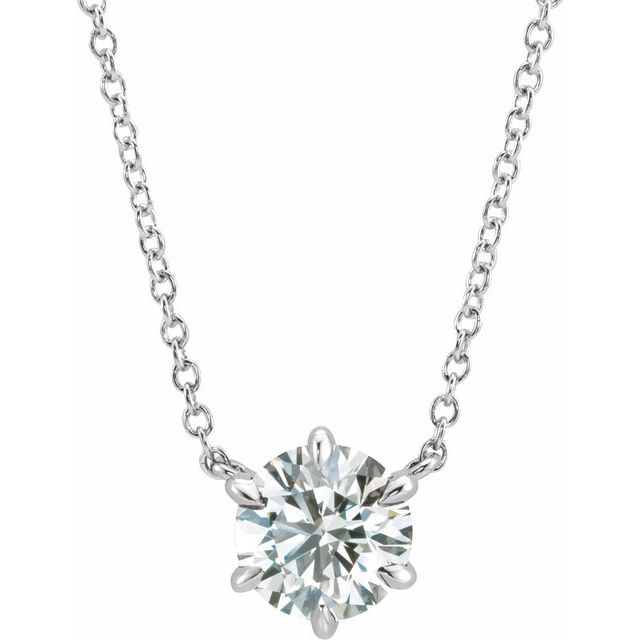 14K White 3/4 CT Lab-Grown Diamond 6-Prong Claw Necklace Center