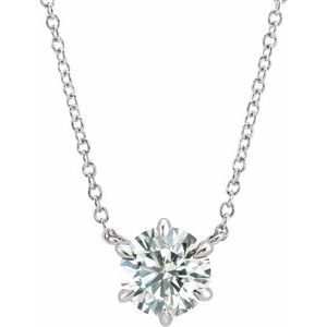 14K White 1/2 CT Lab-Grown Diamond 6-Prong Claw Necklace Center