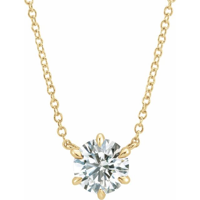 14K Yellow 1 CT Lab-Grown Diamond 6-Prong Claw Necklace Center