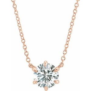 14K Rose 3/4 CT Lab-Grown Diamond 6-Prong Claw Necklace Center