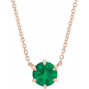 14K Rose Lab-Grown Emerald Solitaire 18" Necklace