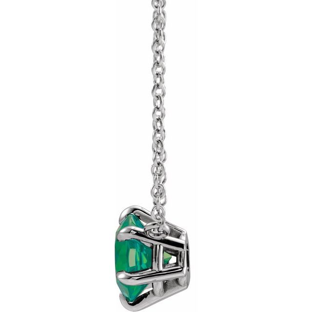14K White Lab-Grown Emerald Solitaire 18" Necklace