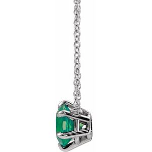 Sterling Silver Lab-Grown Emerald Solitaire 16" Necklace