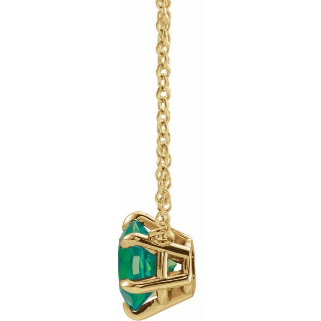 14K Yellow Lab-Grown Emerald Solitaire 18" Necklace