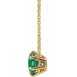 14K Yellow Lab-Grown Emerald Solitaire 18" Necklace