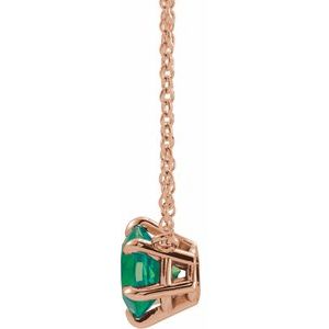 14K Rose Lab-Grown Emerald Solitaire 16" Necklace
