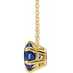 14K Yellow Lab-Grown Blue Sapphire Solitaire 18" Necklace