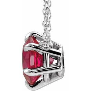 14K White Lab-Grown Ruby Solitaire 18" Necklace