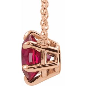 14K Rose Lab-Grown Ruby Solitaire 18" Necklace