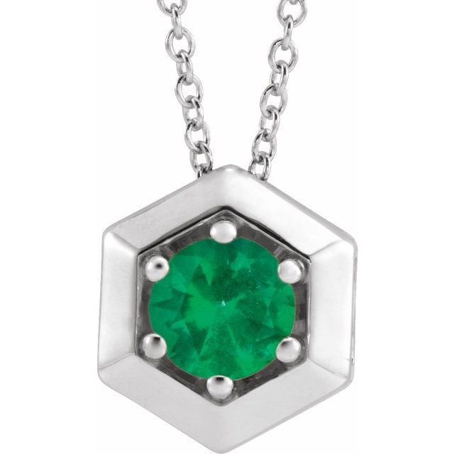Platinum Lab-Grown Emerald Geometric 16-18" Necklace