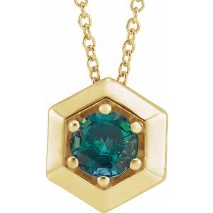 14K Yellow Lab-Grown Alexandrite Geometric 16-18" Necklace