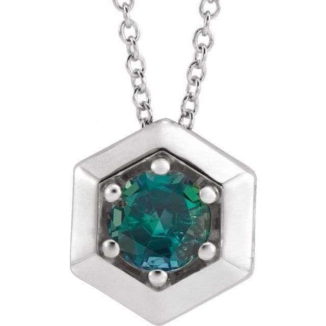 Platinum Lab-Grown Alexandrite Geometric 16-18" Necklace