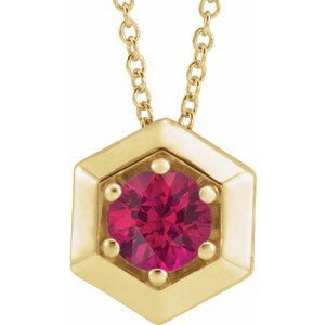 14K Yellow Lab-Grown Ruby Geometric 16-18" Necklace