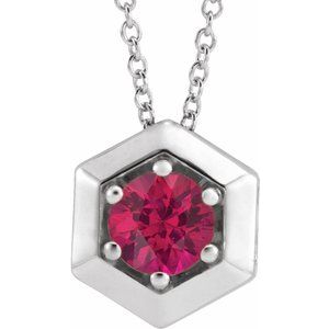 Sterling Silver Lab-Grown Ruby Geometric 16-18" Necklace