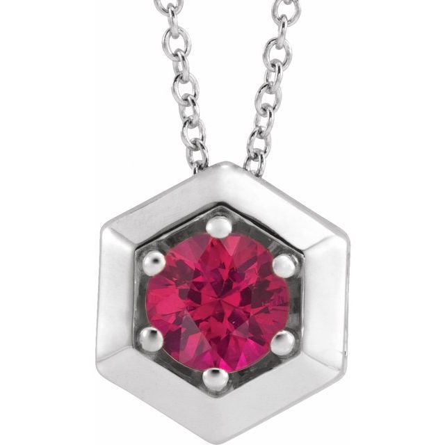 Platinum Lab-Grown Ruby Geometric 16-18" Necklace
