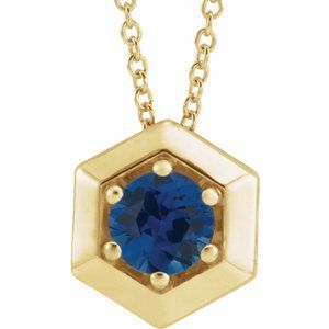 14K Yellow Lab-Grown Blue Sapphire Geometric 16-18" Necklace