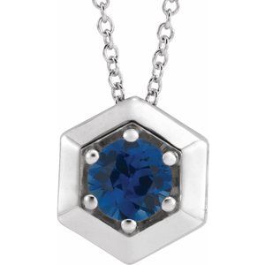 Platinum Lab-Grown Blue Sapphire Geometric 16-18" Necklace