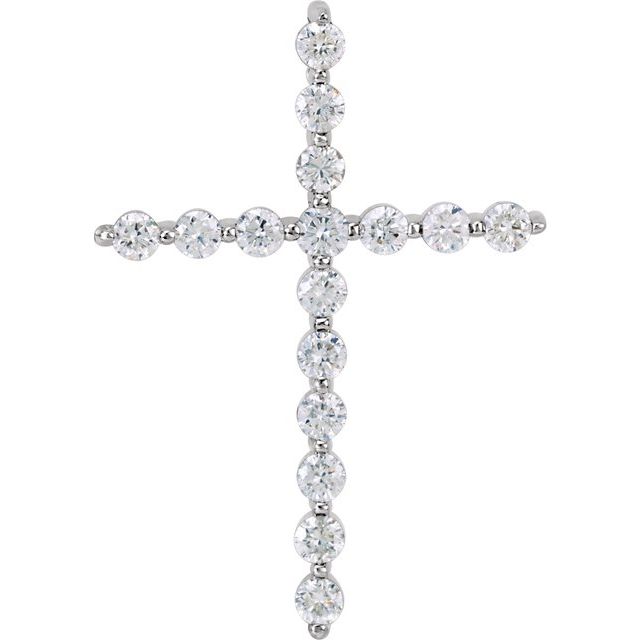 14K White 7/8 CTW Lab-Grown Diamond Cross Pendant