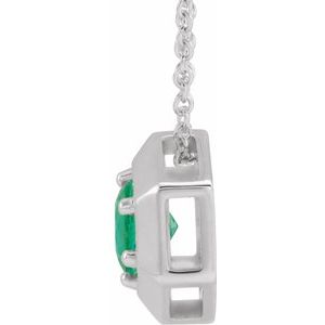 Sterling Silver Lab-Grown Emerald Geometric 16-18" Necklace