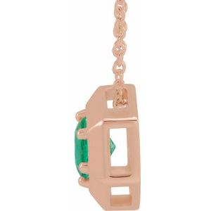 14K Rose Lab-Grown Emerald Geometric 16-18" Necklace