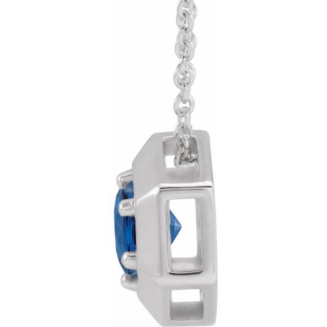 14K White Lab-Grown Blue Sapphire Geometric 16-18" Necklace