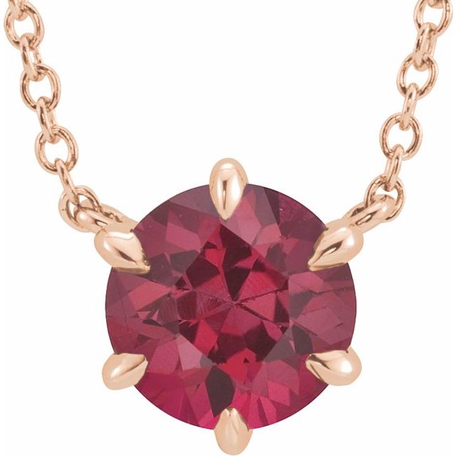 14K Rose Lab-Grown Ruby Solitaire 16" Necklace