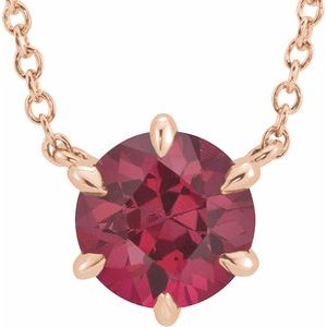14K Rose Lab-Grown Ruby Solitaire 16" Necklace