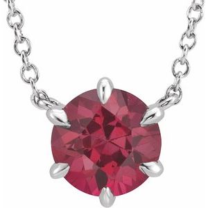 Sterling Silver Lab-Grown Ruby Solitaire 16" Necklace