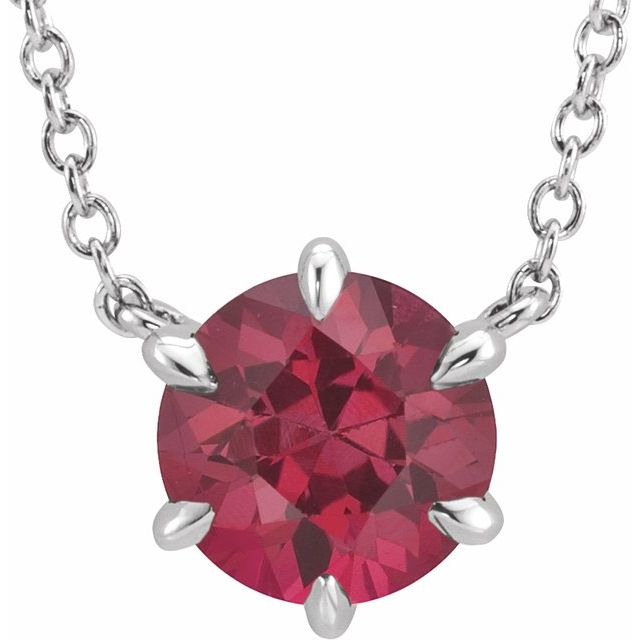 Sterling Silver Lab-Grown Ruby Solitaire 16" Necklace
