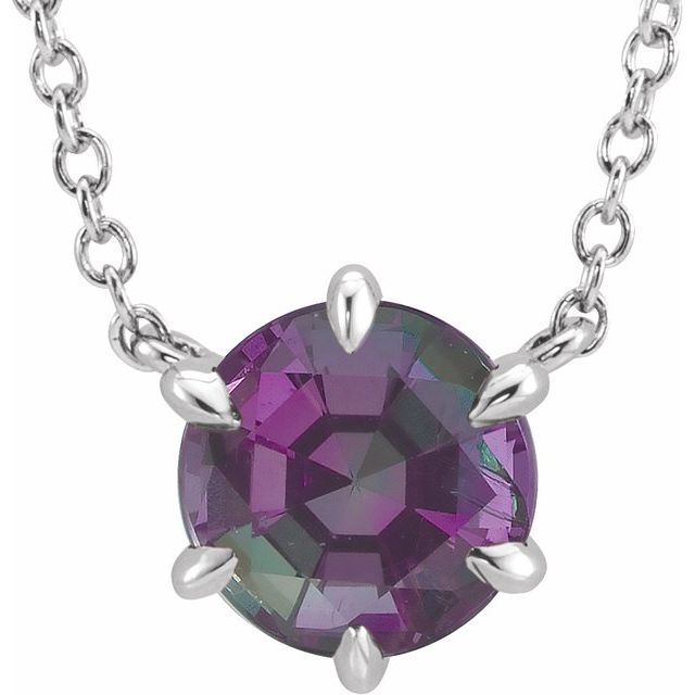 Sterling Silver Lab-Grown Alexandrite Solitaire 18" Necklace
