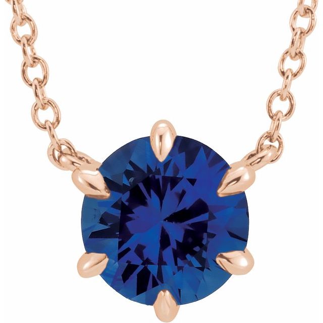14K Rose Lab-Grown Blue Sapphire Solitaire 18" Necklace