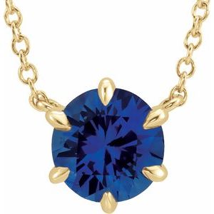 14K Yellow Lab-Grown Blue Sapphire Solitaire 18" Necklace