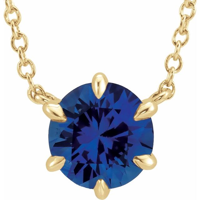 14K Yellow Lab-Grown Blue Sapphire Solitaire 18" Necklace