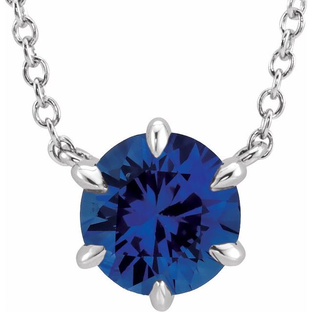 Sterling Silver Lab-Grown Blue Sapphire Solitaire 18" Necklace