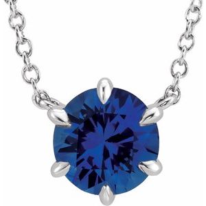 Sterling Silver Lab-Grown Blue Sapphire Solitaire 18" Necklace
