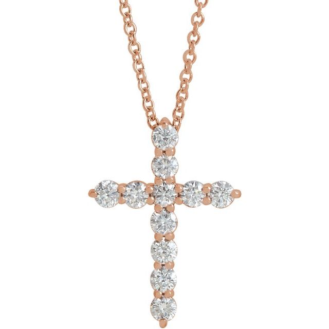 14K Rose 3/8 CTW Lab-Grown Diamond Cross 16-18" Necklace