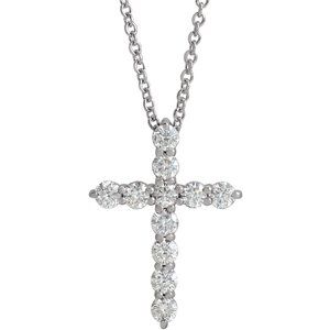 14K White 3/8 CTW Lab-Grown Diamond Cross 16-18" Necklace