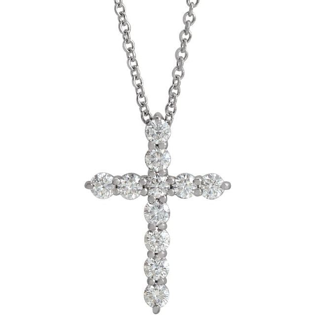 14K White 3/8 CTW Lab-Grown Diamond Cross 16-18" Necklace