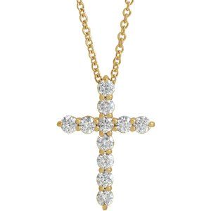14K Yellow 3/8 CTW Lab-Grown Diamond Cross 16-18" Necklace