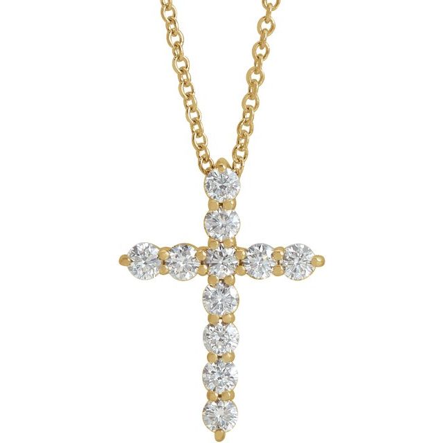 14K Yellow 3/8 CTW Lab-Grown Diamond Cross 16-18" Necklace