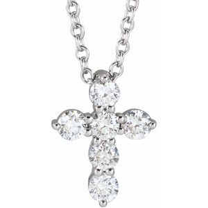 14K White 1/4 CTW Lab-Grown Diamond Cross 16-18" Necklace