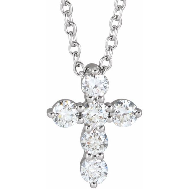 14K White 1/4 CTW Lab-Grown Diamond Cross 16-18" Necklace