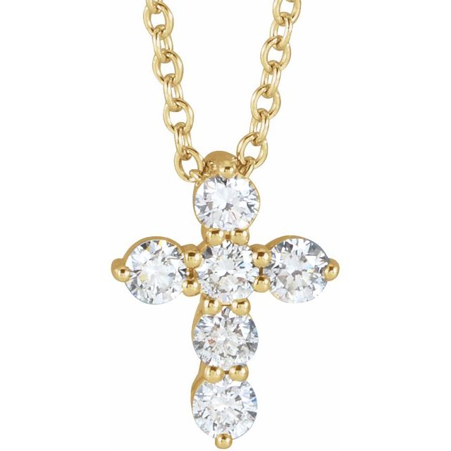 14K Yellow 1/4 CTW Lab-Grown Diamond Cross 16-18" Necklace