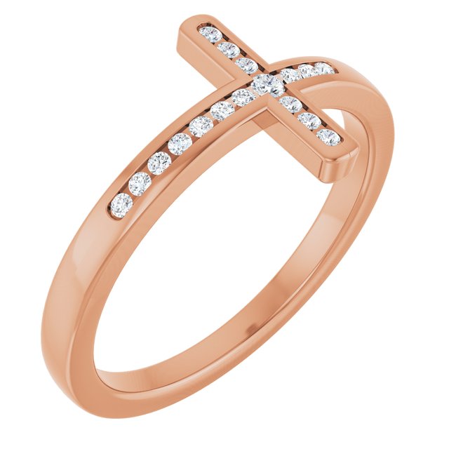 14K Rose 1/10 CTW Lab-Grown Diamond Sideways Cross Ring