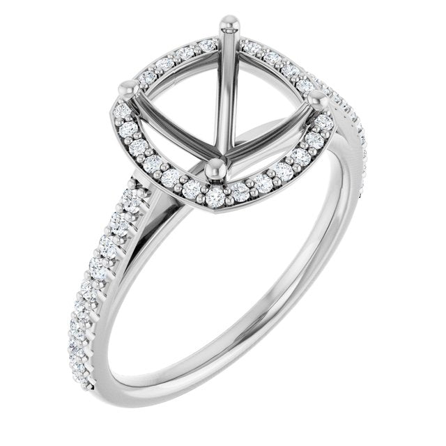 14K White 8x8 mm Cushion 1/4 CTW Lab-Grown Diamond Semi-Set Engagement Ring