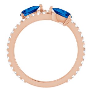 14K Rose Lab-Grown Blue Sapphire & 1/3 CTW Natural Diamond Ring