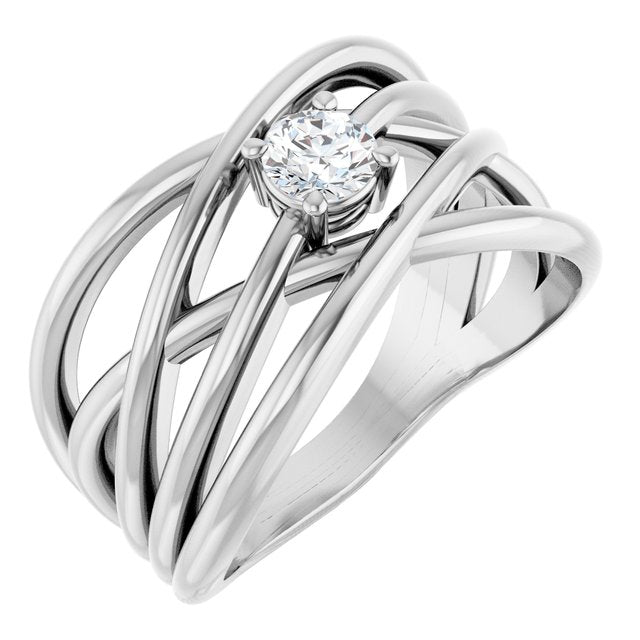 14K White 1/4 CT Lab-Grown Diamond Criss-Cross Ring