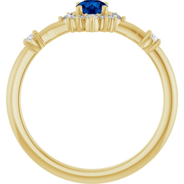 14K Yellow Lab-Grown Blue Sapphire & 1/6 CTW Natural Diamond Halo-Style Ring